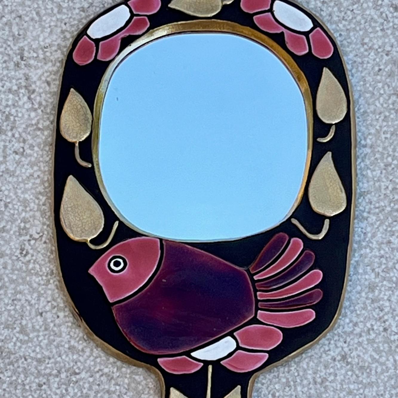 SOLD Ceramic hand Mirror "Moineau" by Mithé Espelt, France 1968 SOLD Ceramic hand Mirror "Moineau" by Mithé Espelt, France 1968