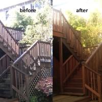 A two story deck after being cleaned & sealed. The difference is immediately visible.