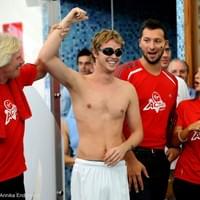 Sir Richard Branson and son Sam (centre) and  Olympic Gold medalist swimmer Ian Thorpe