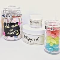 A handcrafted memory jar to save daily blessings and help you remember this amazing first year; A jar of Jelly-Belly jelly beans for you own little stash of sweetness!