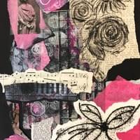 Student art from Drawing & Painting in Collage & Mixed Media. Charcoal, gelatin plate prints, photo transfer on panel.