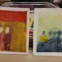 Altered Photographs. From Smithsonian Mixed Media class. Photographs, oil pastels, colored pencil stix. Chalk ink.