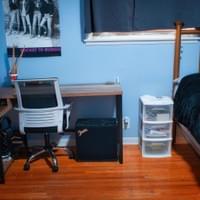Blue bedroom office area Blue bedroom office area