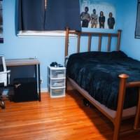 Blue bedroom & hardwood floors Blue bedroom & hardwood floors