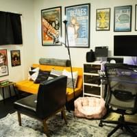 Home office with media setup Home office with media setup