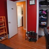 Red bedroom closet view Red bedroom closet view