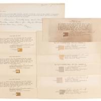 Price $12 000 - $ 15 000 . Wernher von Braun’s Set of (9) Apollo 11 Flown Film Fragments. Collection of nine flown photographic film fragments carried on the Apollo 11 mission, each thin slice measuring approximately .75″ long, all affixed to explanatory sheets signed by Supervisory Aerospace Technologist Richard W. Underwood. Underwood’s presentation certificates indicate that the film “was carried to the surface of the moon by astronauts Neil A. Armstrong and Edwin E. Aldrin in the Lunar Module ‘Eagle’ on July 20–21, 1969. The film is Eastman Kodak Type 3400, Panatomic-X.” Includes the original envelope that contained these sheets with a typed memo to “Dr. Rees” by Wernher von Braun’s longtime assistant Bonnie Holmes, “Dick Underwood from MSC, Houston, gave Dr. von Braun a stack of these Apollo 11 mementos. We have given a few out, sent some to Washington for him to use there, and here are extras.” In overall fine condition, with an irregular block of toning to one sheet. These Apollo 11 mementos were given to von Braun and when he left the Marshall Spaceflight Center in February 1970, his successor handed them off to Bonnie Holmes. Price $12 000 - $ 15 000 . Wernher von Braun’s Set of (9) Apollo 11 Flown Film Fragments. Collection of nine flown photographic film fragments carried on the Apollo 11 mission, each thin slice measuring approximately .75″ long, all affixed to explanatory sheets signed by Supervisory Aerospace Technologist Richard W. Underwood. Underwood’s presentation certificates indicate that the film “was carried to the surface of the moon by astronauts Neil A. Armstrong and Edwin E. Aldrin in the Lunar Module ‘Eagle’ on July 20–21, 1969. The film is Eastman Kodak Type 3400, Panatomic-X.” Includes the original envelope that contained these sheets with a typed memo to “Dr. Rees” by Wernher von Braun’s longtime assistant Bonnie Holmes, “Dick Underwood from MSC, Houston, gave Dr. von Braun a stack of these Apollo 11 mementos. We have given a few out, sent some to Washington for him to use there, and here are extras.” In overall fine condition, with an irregular block of toning to one sheet. These Apollo 11 mementos were given to von Braun and when he left the Marshall Spaceflight Center in February 1970, his successor handed them off to Bonnie Holmes.