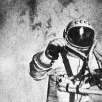 Alexei Leonov, a great name of the Soviet space program, waving at the camera during the 1st spacewalk. It was March 18,1965, as part of the Voskhod 2 mission.
