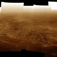 Titan during the descent of Huygens. (Colored mosaic to be geometrically deformable)