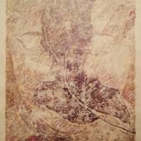 Paisaje primitivo 2011 51cm x 36cm water based screen print on  Maxican handmade paper using cochineal