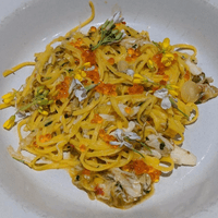 Spaghetti al chitarra, dungeness crab, trout roe, green garlic