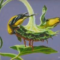 Goldfinch Buffet"  10x8" acrylic/mixed on board Goldfinch Buffet"  10x8" acrylic/mixed on board