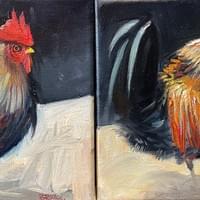 Twin Roosters. 8" X 8' Each. oil on canvas Twin Roosters. 8" X 8' Each. oil on canvas