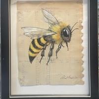 Honey Bee on antique badger Honey Bee on antique badger