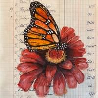 Monarch. Watercolor and ink on antique ledger Monarch. Watercolor and ink on antique ledger