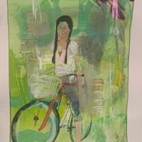 “Red Bike” Acrylic, Watercolor, 9x12 in., 2024 “Red Bike” Acrylic, Watercolor, 9x12 in., 2024