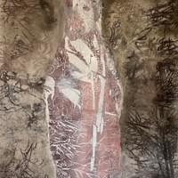 Silta maailmojen välissä IV (Ensimmäinen pyhä), 180x97, puupiirros ja monotypia 2023 Silta maailmojen välissä IV (Ensimmäinen pyhä), 180x97, puupiirros ja monotypia 2023