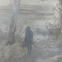 Silta maailmojen välissä I, 150x100, puupiirros ja monotypia 2024 Silta maailmojen välissä I, 150x100, puupiirros ja monotypia 2024