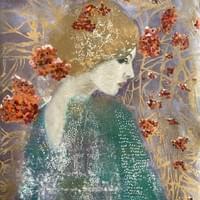 Metsä täynnä runoja, 65x55, puupiirros ja monotypia 2026 900€ Metsä täynnä runoja, 65x55, puupiirros ja monotypia 2026 900€