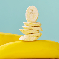 Delicious freeze dried banana slices ready for snacking Delicious freeze dried banana slices ready for snacking