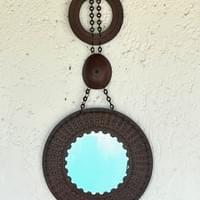unusual leather framed mirror 1970's unusual leather framed mirror 1970's