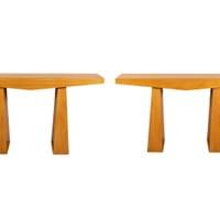 Pair of Oak Veneer Consoles, 1950's Pair of Oak Veneer Consoles, 1950's