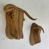 Two bull's heads, hand-braided esparto,  Spain 1960's Two bull's heads, hand-braided esparto,  Spain 1960's