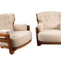 Pair of Large Oak Lounge Chairs, Guillerme et Chambron for "Votre maison" Pair of Large Oak Lounge Chairs, Guillerme et Chambron for "Votre maison"