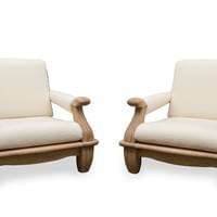 Pair of Large Oak Lounge Chairs, France circa 1950 Pair of Large Oak Lounge Chairs, France circa 1950