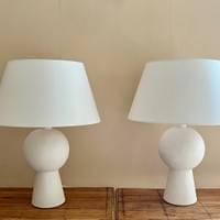 Pair of Stuccoed Plaster Table Lamps, Edition: Galerie Blanchetti  Pair of Stuccoed Plaster Table Lamps, Edition: Galerie Blanchetti