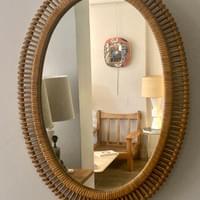 Oval rattan mirror, France 1970 Oval rattan mirror, France 1970