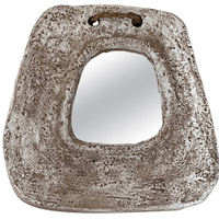 Glazed ceramic mirror.   Asymmetrical shape, Off white glaze. Jean Rivier ( 1915-2017) Signed at the back  Vallauris, France, 1960's Jean Rivier was married to Juliette Derel, who also produced ceramic pieces in Vallauris.    H: 31 cm / 12.2 " W: 32 cm / 12.6 " Depth: 3 cm/ 1.2"