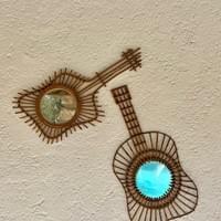 2 rare " Guitare" rattan mirrors France 1960's  2 rare " Guitare" rattan mirrors France 1960's