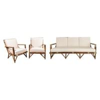 Sofa and Lounge Chairs Set in Rattan and Brass, 1950's Sofa and Lounge Chairs Set in Rattan and Brass, 1950's