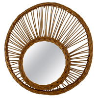 Round Wall Mirror with Double Wicker Frame, France, 1950s Round Wall Mirror with Double Wicker Frame, France, 1950s