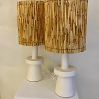Pair of "Apulia " plaster lamps, straw shades.  Pair of "Apulia " plaster lamps, straw shades.