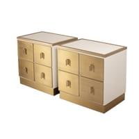 Pair of Frigerio White Lacquered and Brass Nightstands, Pair of Frigerio White Lacquered and Brass Nightstands,