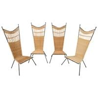 Set of 4 metal and wicker slipper chairs. Set of 4 metal and wicker slipper chairs.