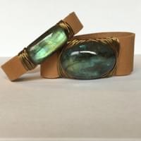 Labradorite Wrapped Leather Cuff Bracelets
