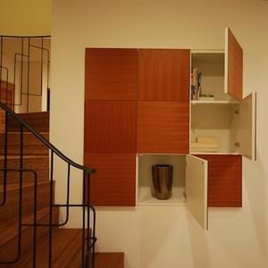 造り付け家具「壁収納・CUBE」①開いたところ Wood & Iron Built-in Furniture Hidden Cabinet 造り付け家具「壁収納・CUBE」①開いたところ Wood & Iron Built-in Furniture Hidden Cabinet