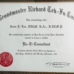 R Tan Ba Zi certification 2011