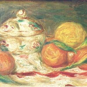 花仙人(加藤長一)作の油彩画。果物を描いた作品。oil painting by Hanasennin (Nagakazu Kato),