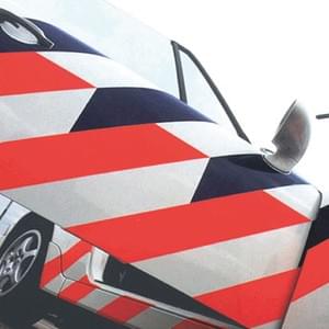 Striping on open doors designed to be used as a road block.