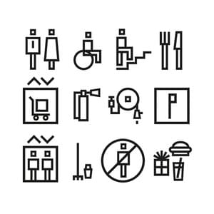 Soho Bund is a development in Shanghai of new office towers with shops, restaurants and penthouses at the top. SparkyTiger gave typographic advice and designed the pictograms for the way finding, commissioned by and in collaboration with AIM Architecture. 2013.