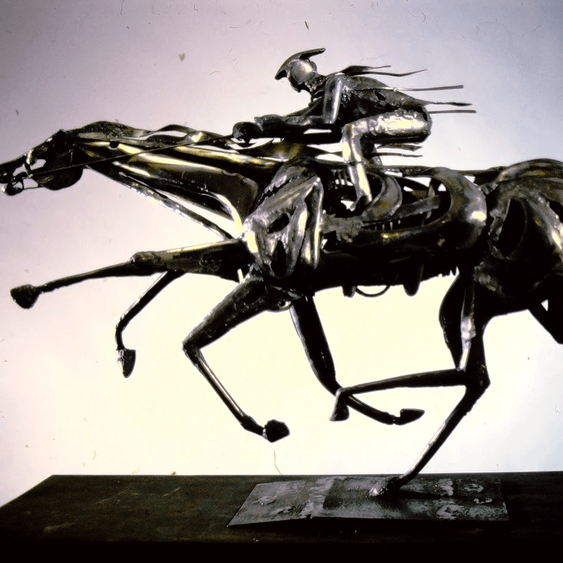 His love of racehorses, translated into welded sculpture.
