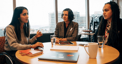 Laura and Marianne Elliott with Green MP Golriz Gharaman discussing solutions to online hate Laura and Marianne Elliott with Green MP Golriz Gharaman discussing solutions to online hate