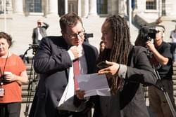 Laura and Grant Robertson discussing the gun law reform petition delivery Laura and Grant Robertson discussing the gun law reform petition delivery