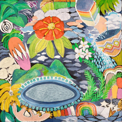 SOLD 24x24" oil, cold wax, and oil crayon on wood panel