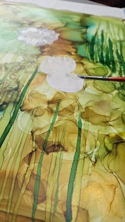 Vibrant Ink Wash Sealing: Commissioned Painting Process Step Vibrant Ink Wash Sealing: Commissioned Painting Process Step