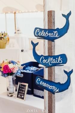 Galley Beach Wedding, Nantucket Island. Signage by Jean Cawley, photograph by Zofia & Co. Photography.